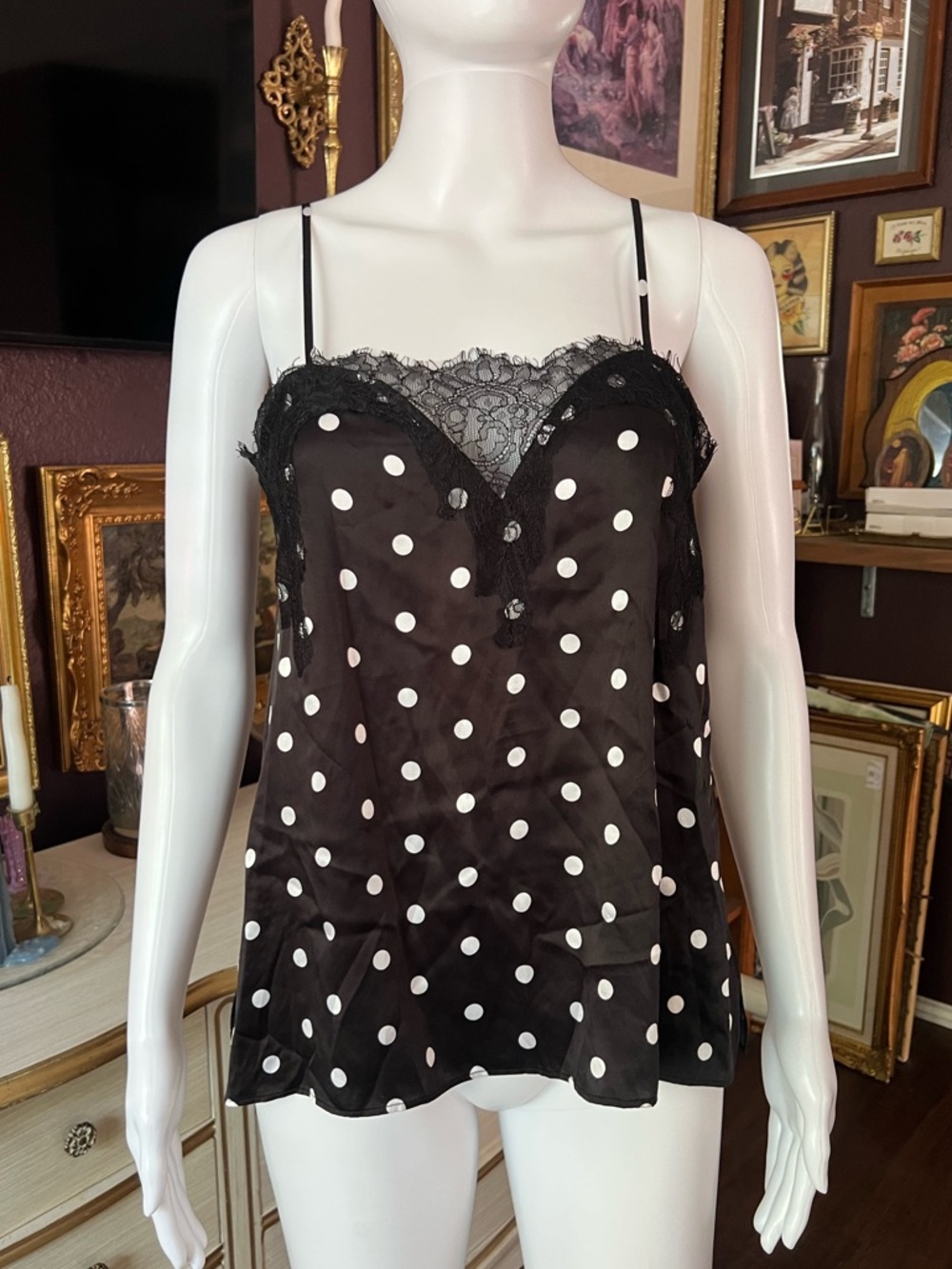Cami NYC Polka Dot Silk Lace Cami XS
